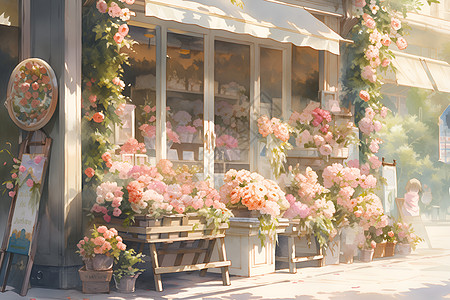 鲜花围绕的花店图片