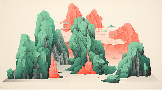 青瓷玉绿山水插画背景图片