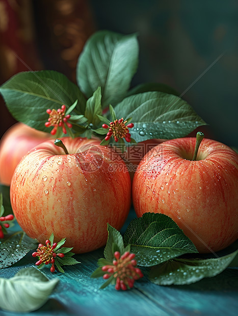 鲜美苹果和青叶图片