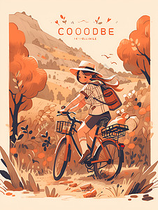 骑行于森林的女孩背景图片