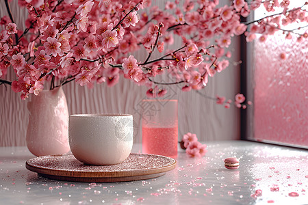 桌上的粉色花瓶背景图片
