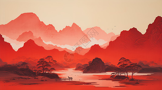 东方传统风景画背景图片
