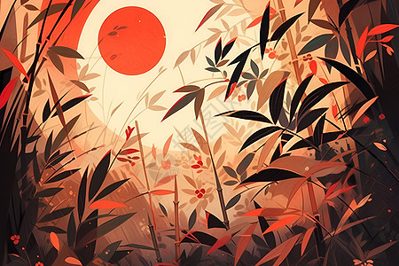 竹林中的日出背景图片