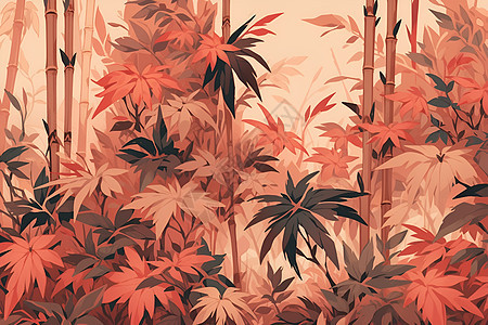 竹林中的秋叶背景图片