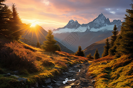 高山流水明媚秋日背景