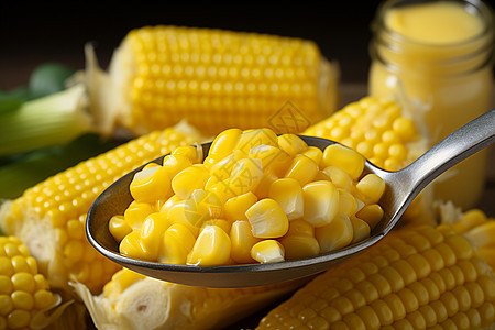 玉米上涂着黄油图片