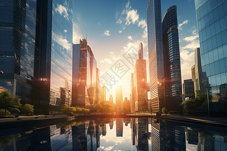 夕阳下的天空夕阳下的城市背景