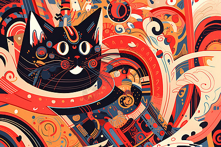 插画抽象的色彩猫咪背景图片