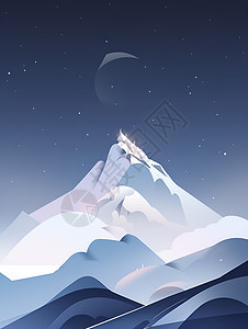 夜空下的雪白山峰图片