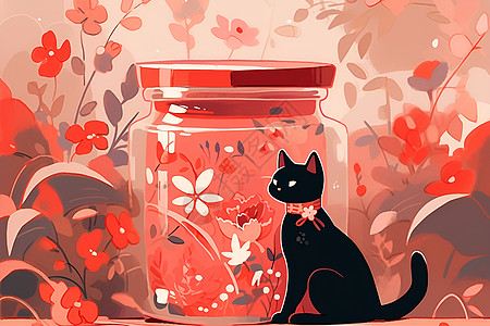 黑猫与红罐子图片