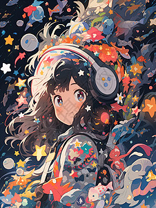 星空少女插画图片