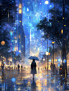 城市的浪漫雨景图片