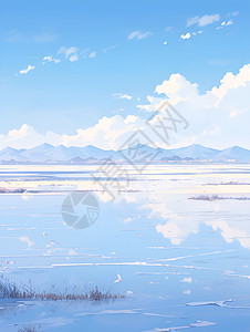 湛蓝天空下的湖泊图片