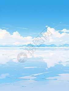 寂静湖泊下的蓝天背景图片
