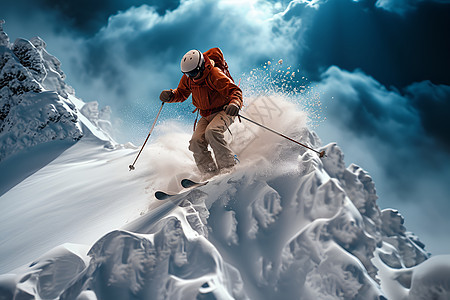 滑雪者在雪地冲刺图片