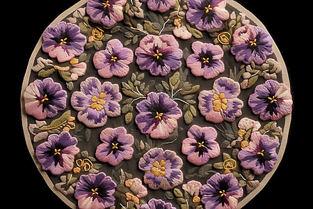 紫色花朵的绣花作品图片