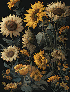 太阳花与水仙花刺绣背景图片