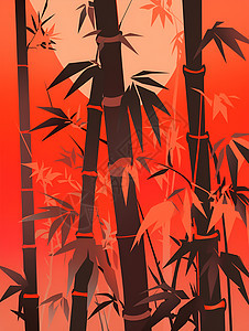 竹林中的夕阳图片