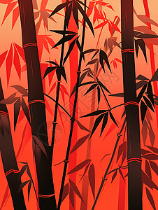 红色背景前的竹子影子图片