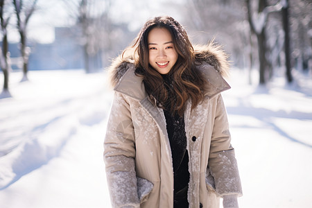 客服美女欣赏雪景的美女背景