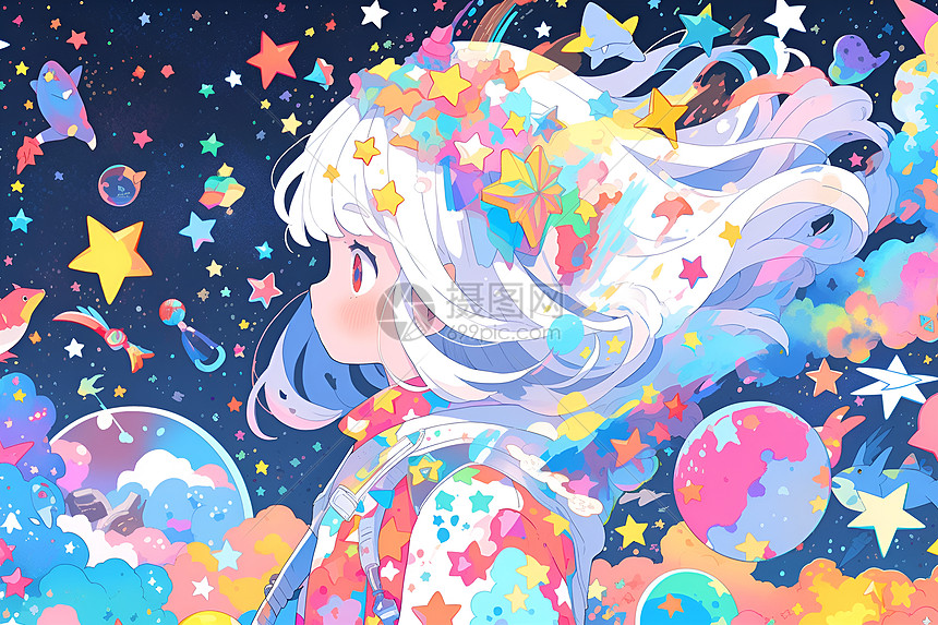 星空中闪耀的少女图片