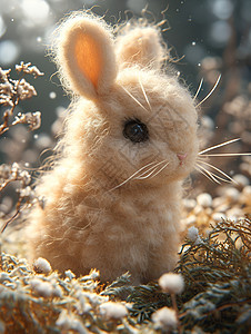 兔子坐在花草丛中图片