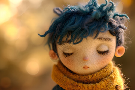 蓝色头发的娃娃背景图片