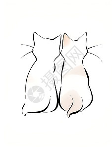 双线勾勒的两只可爱猫咪图片