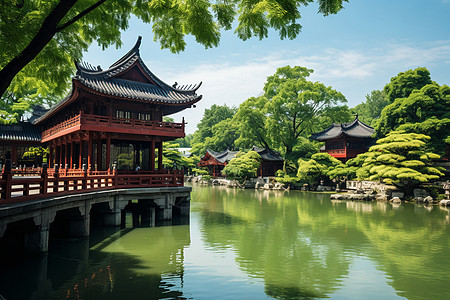 翠湖中式建筑风景图片