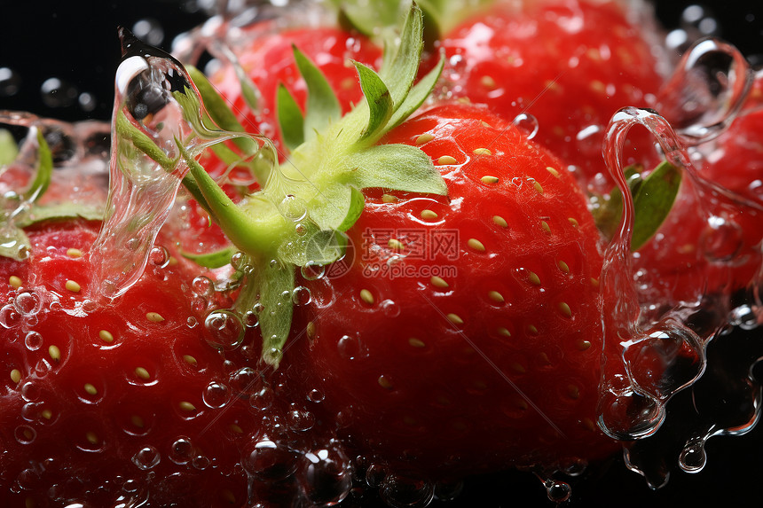 水滴覆盖的草莓图片