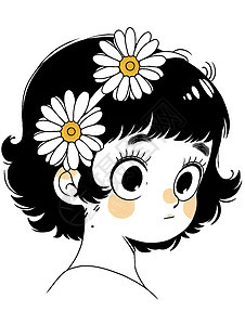 女孩头发上的花卉图片