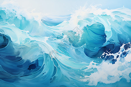 海洋中激情的海浪绘画图片