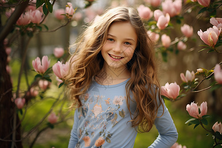 粉花树下的少女图片