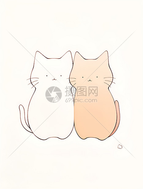 两只猫的单线画图片