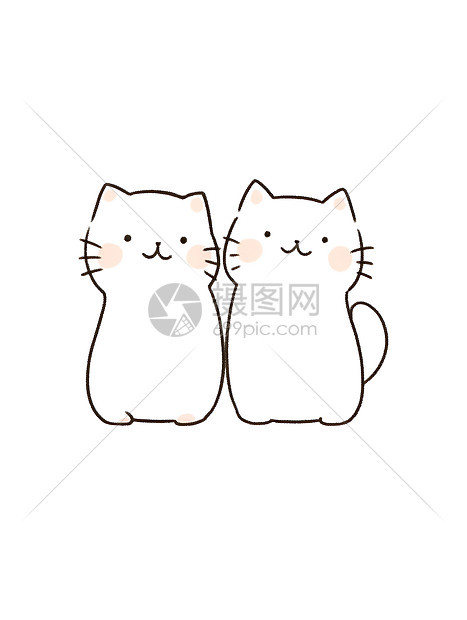 两只可爱猫咪的单线插画图片