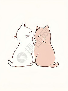 双线绘画中的两只可爱猫咪图片