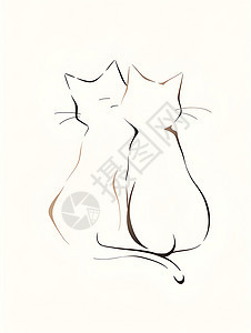 单线绘画中的两只可爱猫咪图片