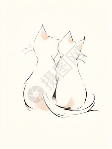 两只可爱猫咪的单线画图片