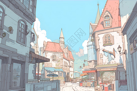 一座小城插画图片