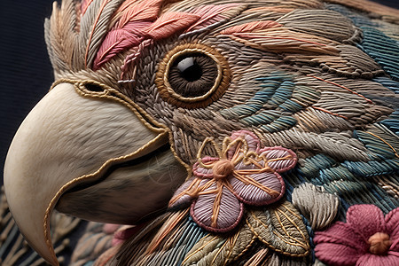 刺绣的鹦鹉背景图片