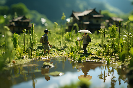 田间的小人背景图片