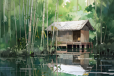 竹林中的小屋图片