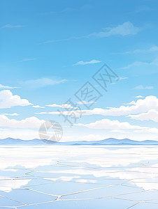 湛蓝天空下的盐湖风景图片