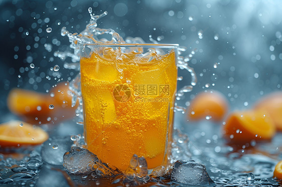 夏日鲜果冰镇橙汁图片