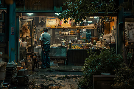 商店前的男人图片