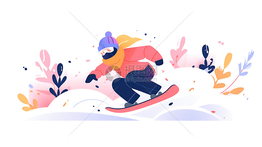 滑雪的插画男性图片