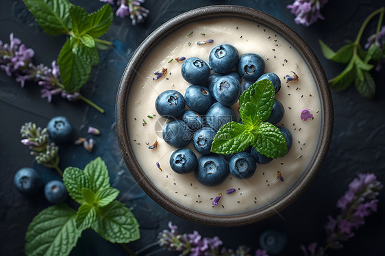 盛满蓝莓的碗图片