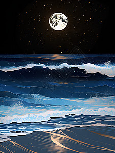 月光下的海浪图片