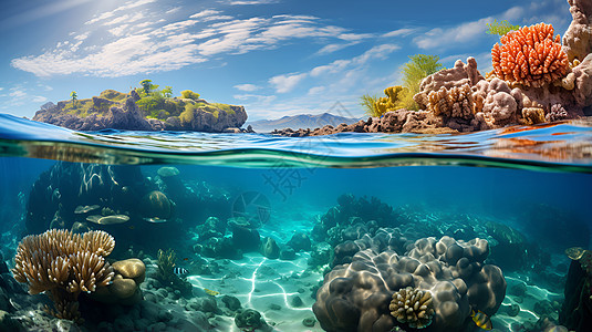 海底礁石和珊瑚图片