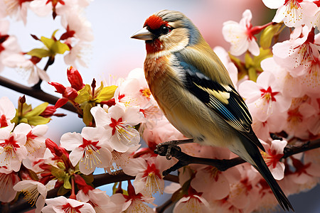 樱花树枝树枝上的一只鸟背景